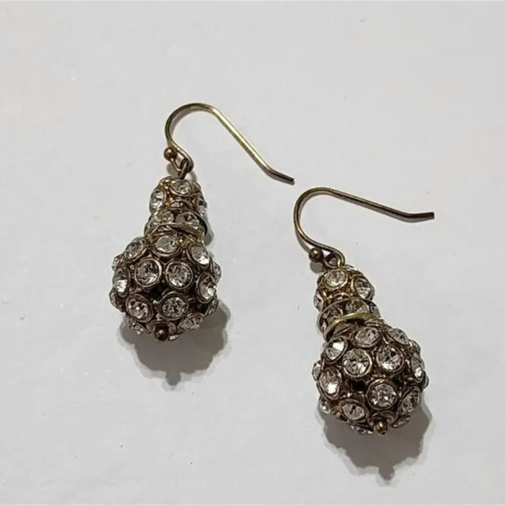 J. Crew pave Rhinestone and antique gold‎ tone dangle French wire earrings